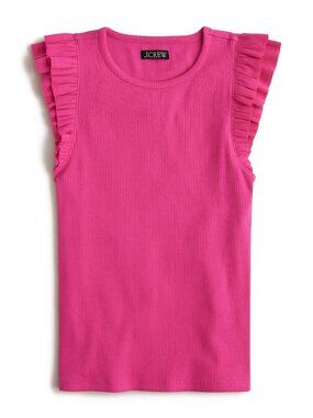 NWT J.Crew Ribbed Ruffle Cap Sleeve Cotton Tank Top Tee | Pink | XXS